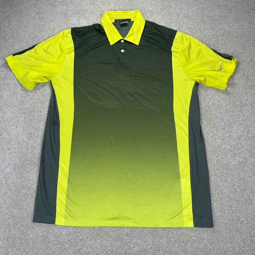 Nike‎ Tiger Woods Collection Dri FIT Golf Polo Shirt Men's Medium Green Yellow